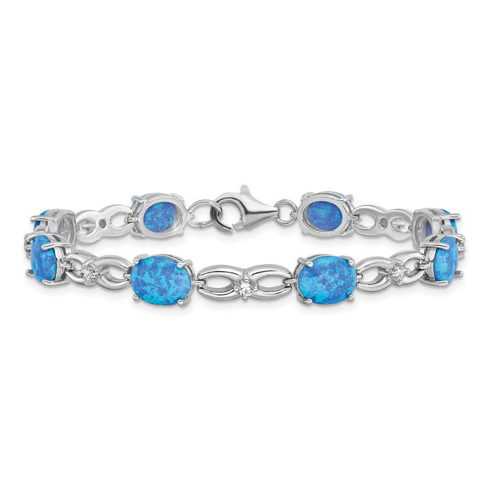 Fashion Sterling Silver Blue Lab Opal Bracelet