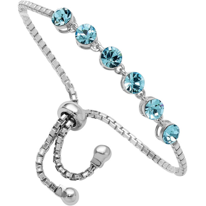 925 Sterling Silver Blue Rhinestone Crystals Adjustable Wrap Bracelet
