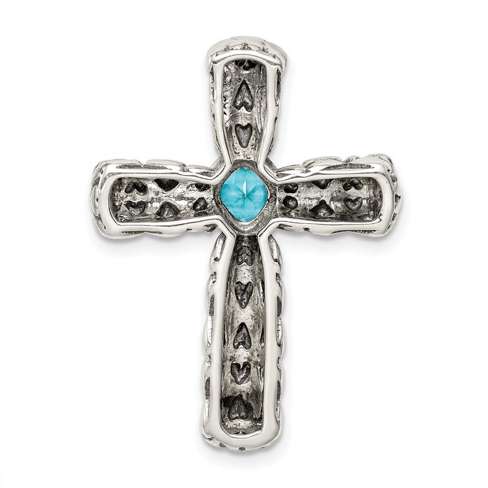 925 Sterling Silver Blue Cubic Zirconia CZ Holy Cross Floating Chain Slide Pendant Necklace Religious Jesus Christ Charm