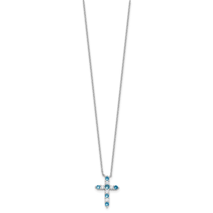 925 Sterling Silver Blue CZ Latin Cross Necklace