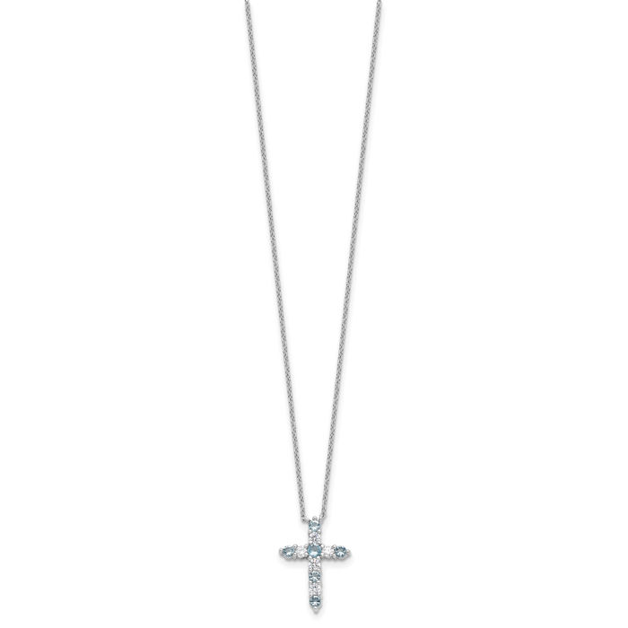 925 Sterling Silver Blue CZ Latin Cross Necklace