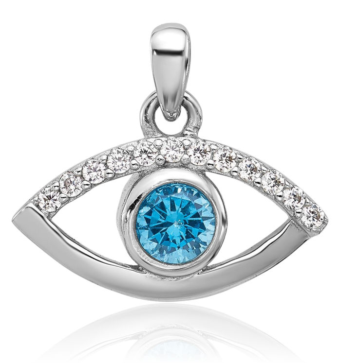 925 Sterling Silver Blue Cubic Zirconia CZ Hamsa Hand of Fatima Evil Eye Protection Good Luck Necklace Chain Pendant Charm