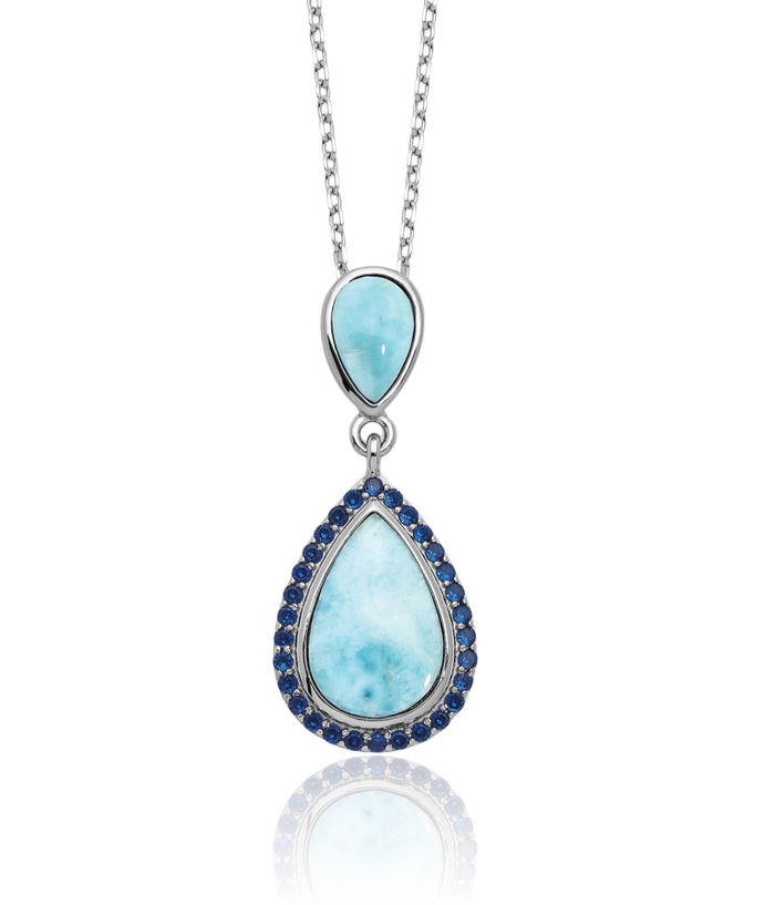 925 Sterling Silver Blue Cubic Zirconia CZ Larimar Necklace Chain