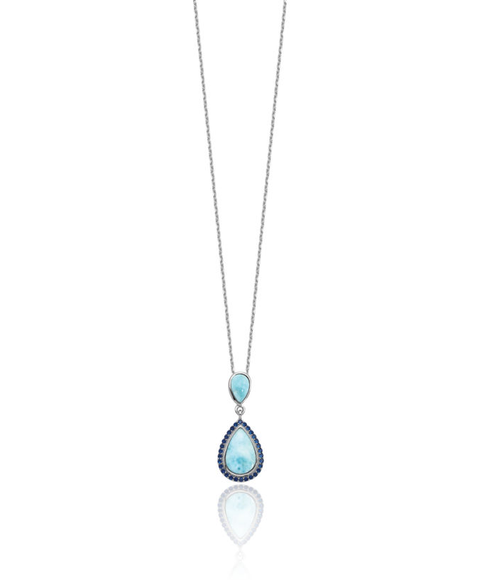 925 Sterling Silver Blue Cubic Zirconia CZ Larimar Necklace Chain