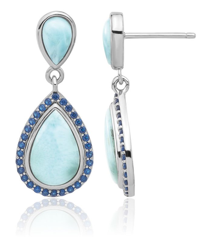 925 Sterling Silver Blue Cubic Zirconia CZ Larimar Teardrop Post Drop Dangle Earrings Pear Gemstone