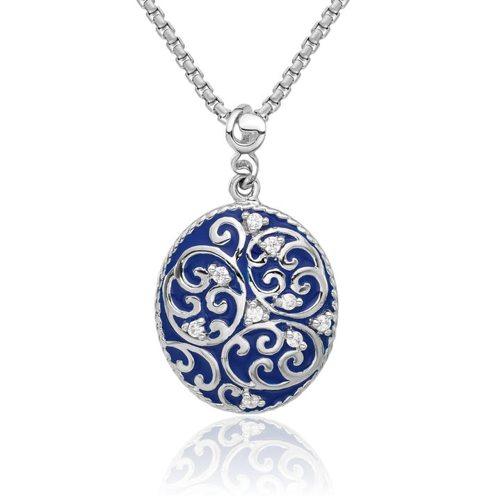 925 Sterling Silver Blue Cubic Zirconia CZ Oval Necklace Chain Pendant Charm