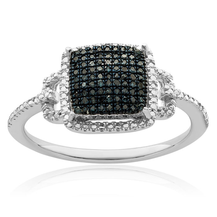 925 Sterling Silver Blue Diamond Ring