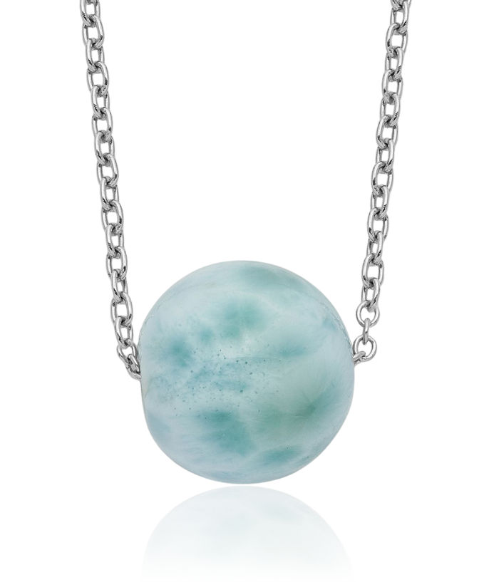 925 Sterling Silver Blue Larimar Bead Necklace Chain