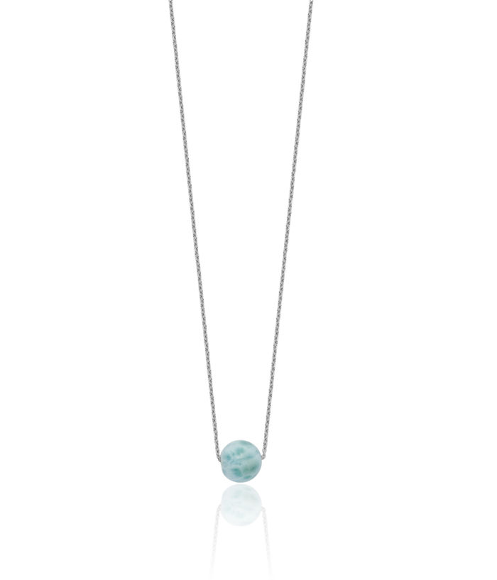 925 Sterling Silver Blue Larimar Bead Necklace Chain