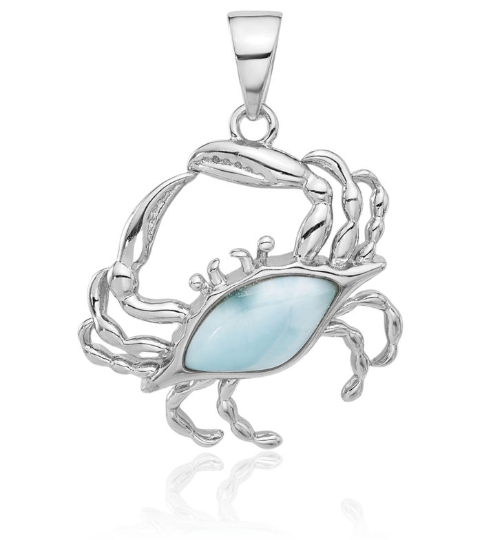 925 Sterling Silver Blue Larimar Crab Claw Necklace Chain Pendant Charm