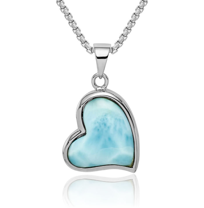 925 Sterling Silver Blue Larimar Heart Necklace Love Pendant Charm