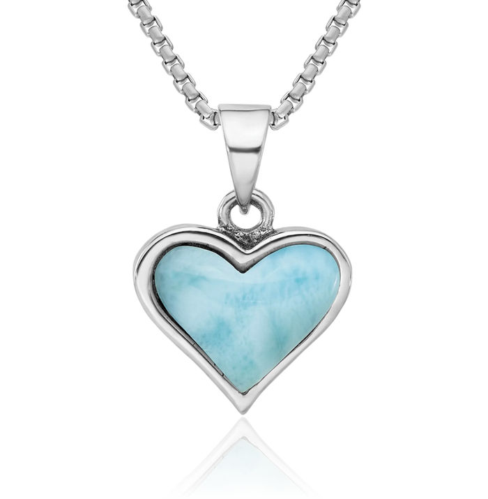 925 Sterling Silver Blue Larimar Heart Necklace Love Pendant Charm