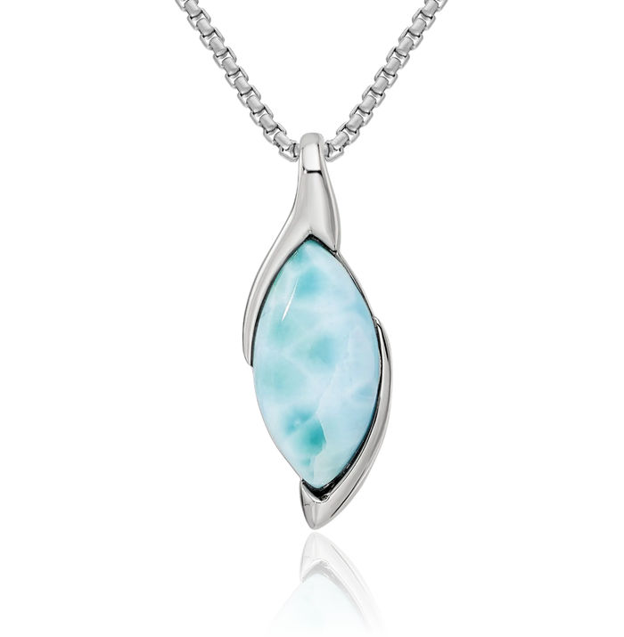 925 Sterling Silver Blue Larimar Necklace Charm Gemstone Pendant