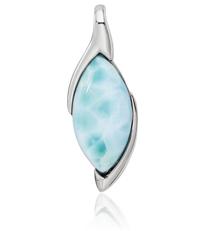 925 Sterling Silver Blue Larimar Necklace Charm Gemstone Pendant