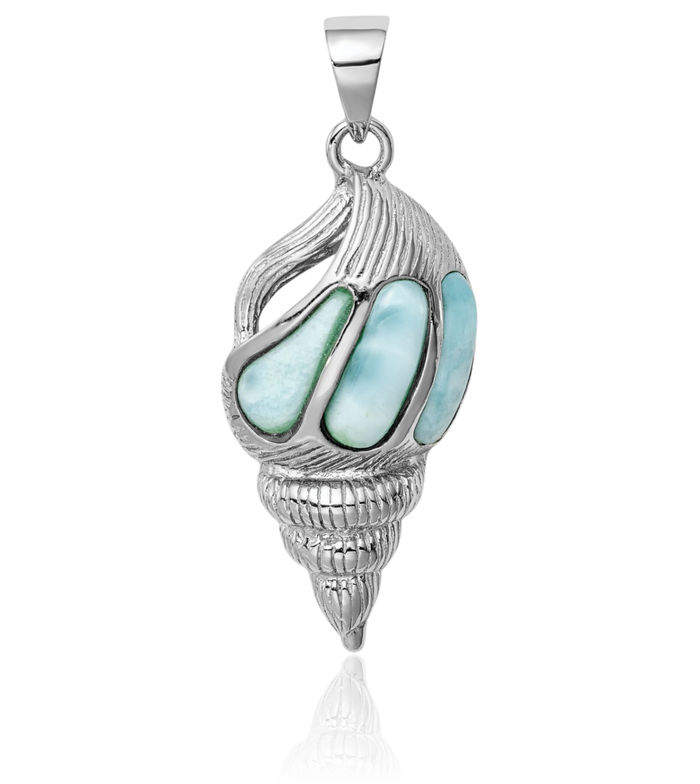 925 Sterling Silver Vintage Blue Larimar Shell Necklace Chain Pendant Charm