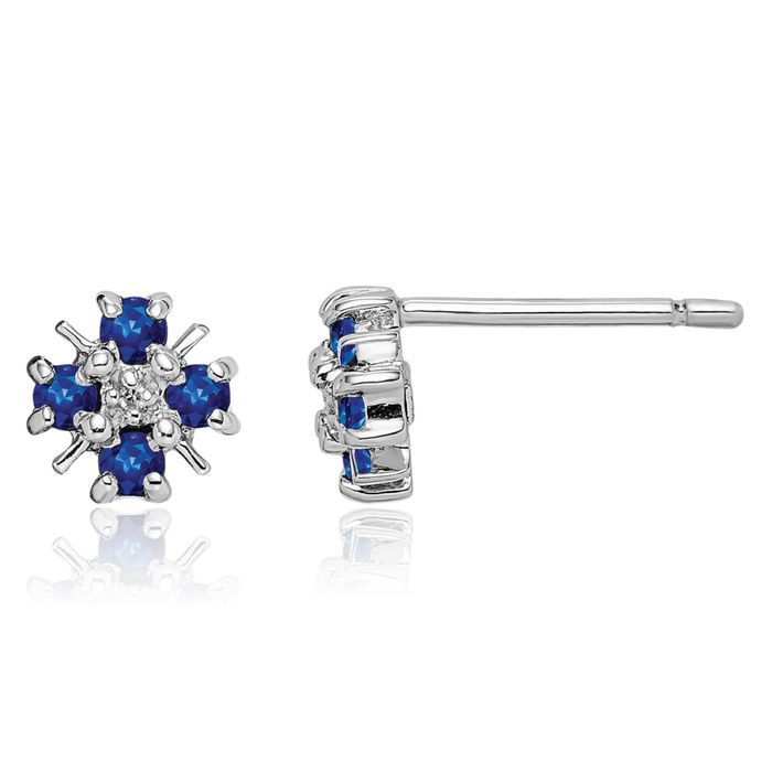 925 Sterling Silver Blue Sapphire Diamond Studs Gemstone Earrings
