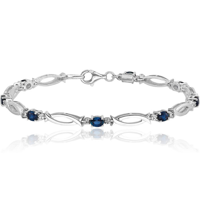 925 Sterling Silver Blue Sapphire Diamond Chain Gemstone Tennis Bracelet