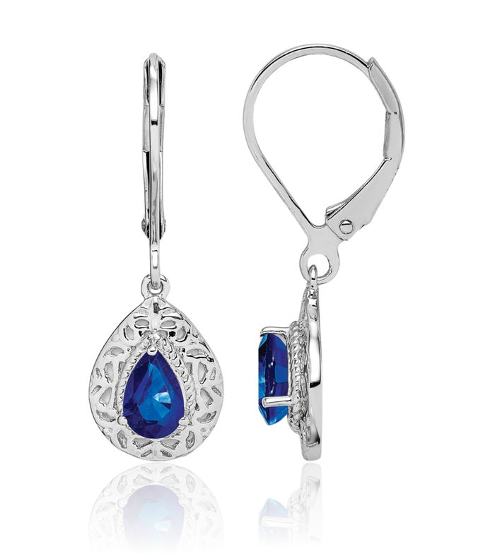 925 Sterling Silver Blue Sapphire Teardrop Drop Dangle Earrings Pear Gemstone