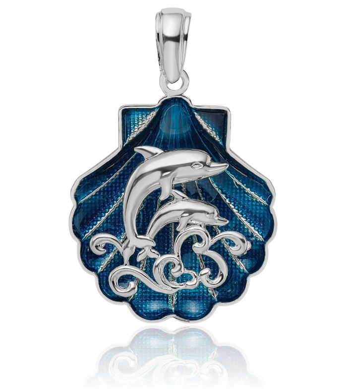 925 Sterling Silver Blue Shell Sea Dolphin Necklace Ocean Fish Pendant Summer Beach Nautical Charm