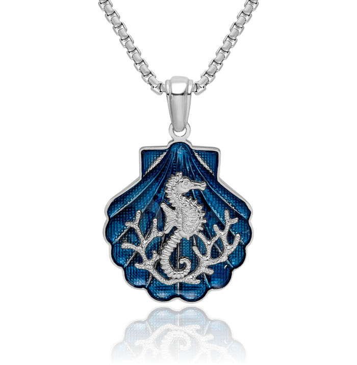 925 Sterling Silver Blue Shell Seahorse Necklace Chain Pendant Charm