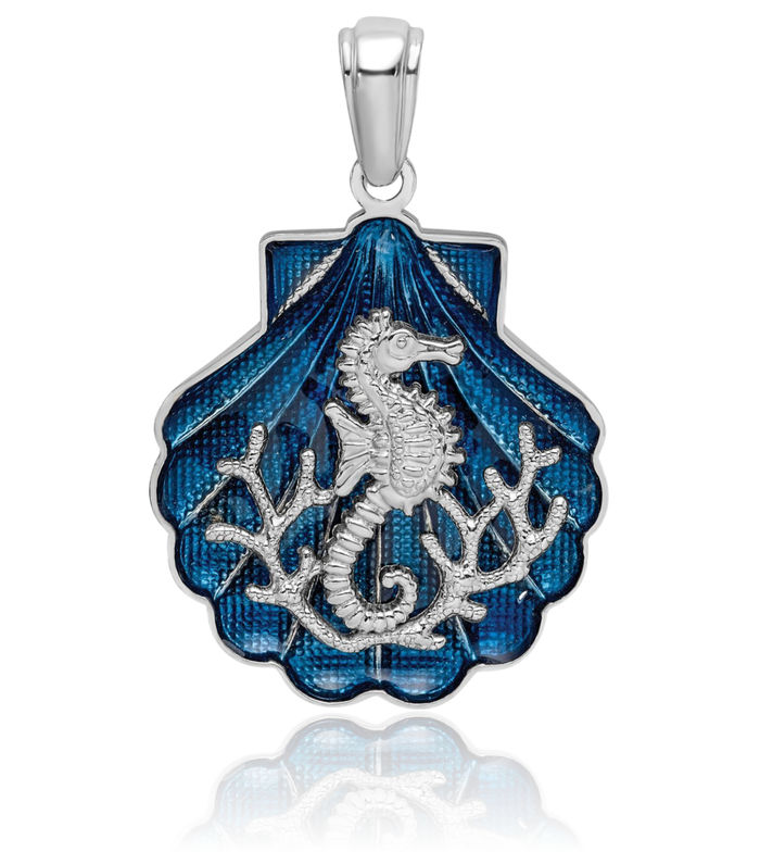 925 Sterling Silver Blue Shell Seahorse Necklace Chain Pendant Charm