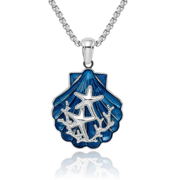 925 Sterling Silver Blue Shell Starfish Necklace Chain Pendant Charm