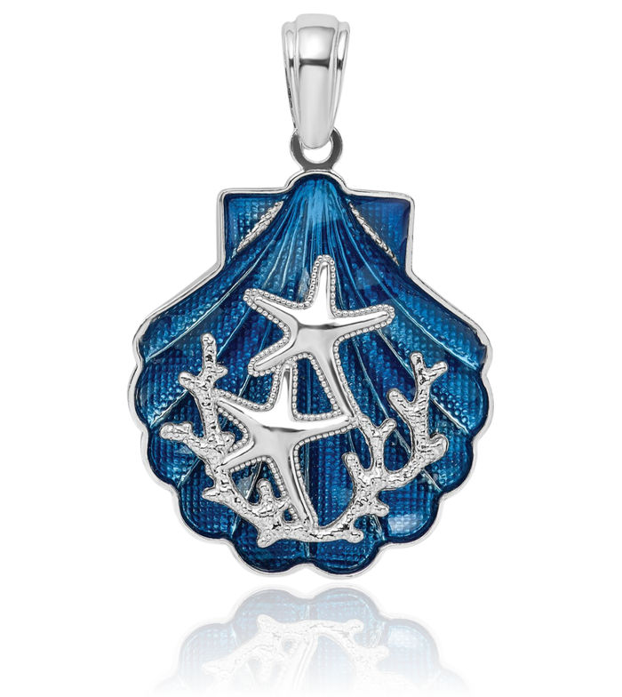 925 Sterling Silver Blue Shell Starfish Necklace Chain Pendant Charm