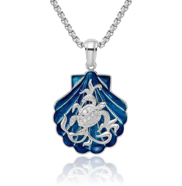 925 Sterling Silver Blue Shell Sea Turtle Necklace Chain Pendant Charm