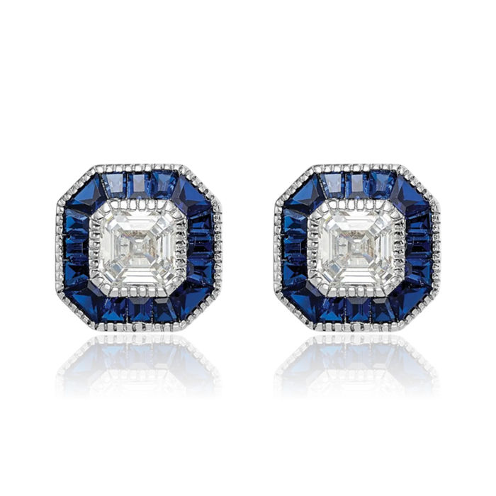 925 Sterling Silver Synthetic Blue Spinel Cubic Zirconia CZ Stud Earrings