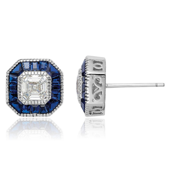 925 Sterling Silver Synthetic Blue Spinel Cubic Zirconia CZ Stud Earrings