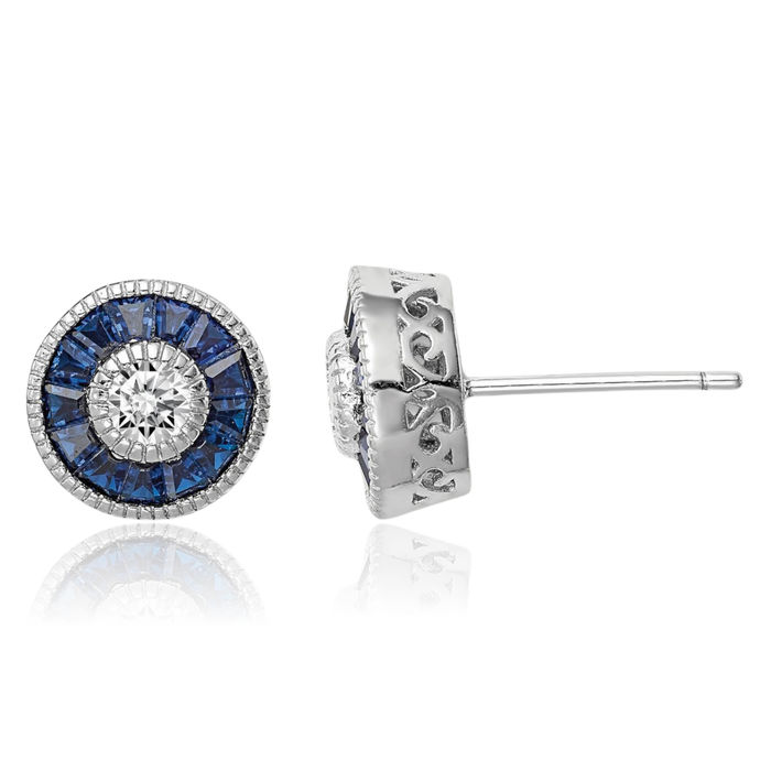 925 Sterling Silver Synthetic Blue Spinel Cubic Zirconia CZ Stud Earrings