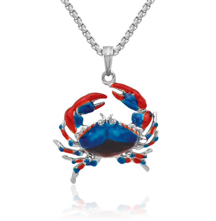 925 Sterling Silver Blue Stone Crab Claw Necklace Chain Pendant Charm