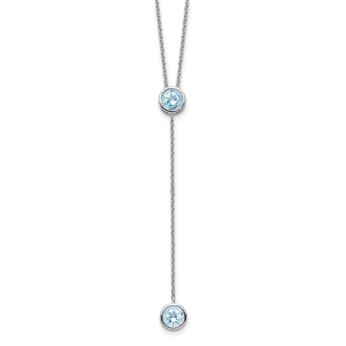 925 Sterling Silver Swiss Blue Topaz Y Chain Necklace Gemstone Pendant Charm