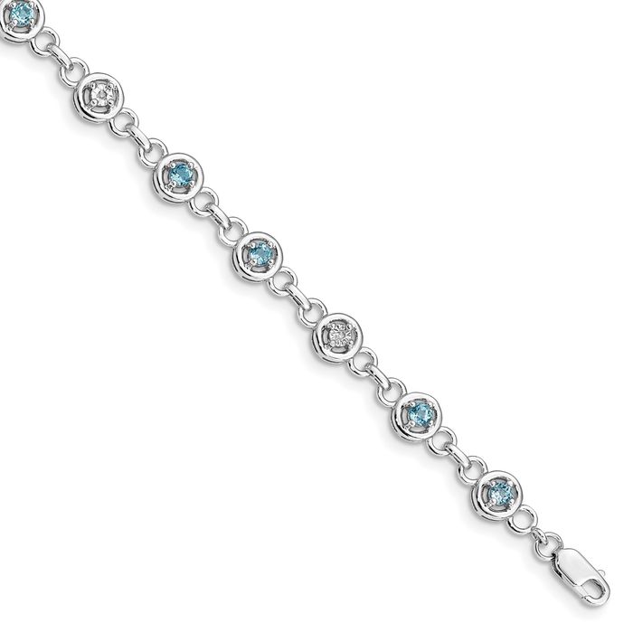 925 Sterling Silver Swiss Blue Topaz Diamond Chain Gemstone Tennis Bracelet