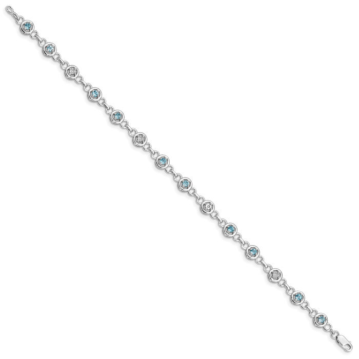 925 Sterling Silver Swiss Blue Topaz Diamond Chain Gemstone Tennis Bracelet