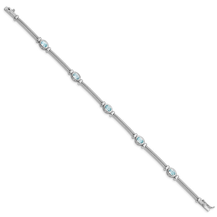 925 Sterling Silver Swiss Blue Topaz Chain Gemstone Tennis Bracelet