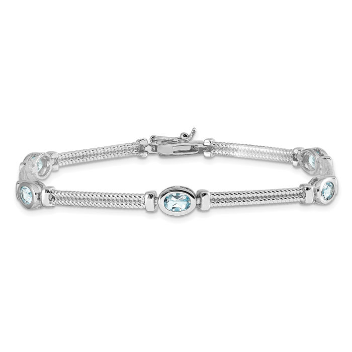 925 Sterling Silver Swiss Blue Topaz Chain Gemstone Tennis Bracelet