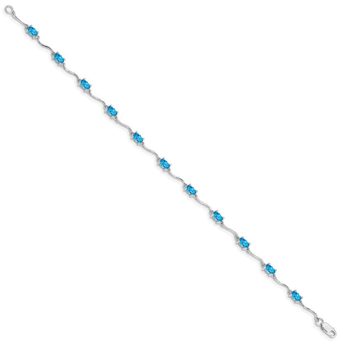 925 Sterling Silver Swiss Blue Topaz Chain Gemstone Tennis Bracelet