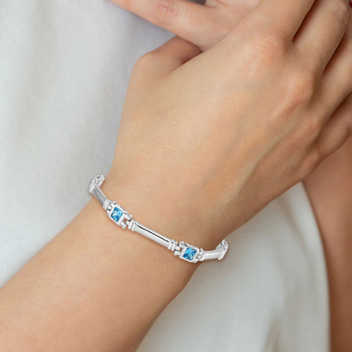 925 Sterling Silver Swiss Blue Topaz Chain Gemstone Tennis Bracelet