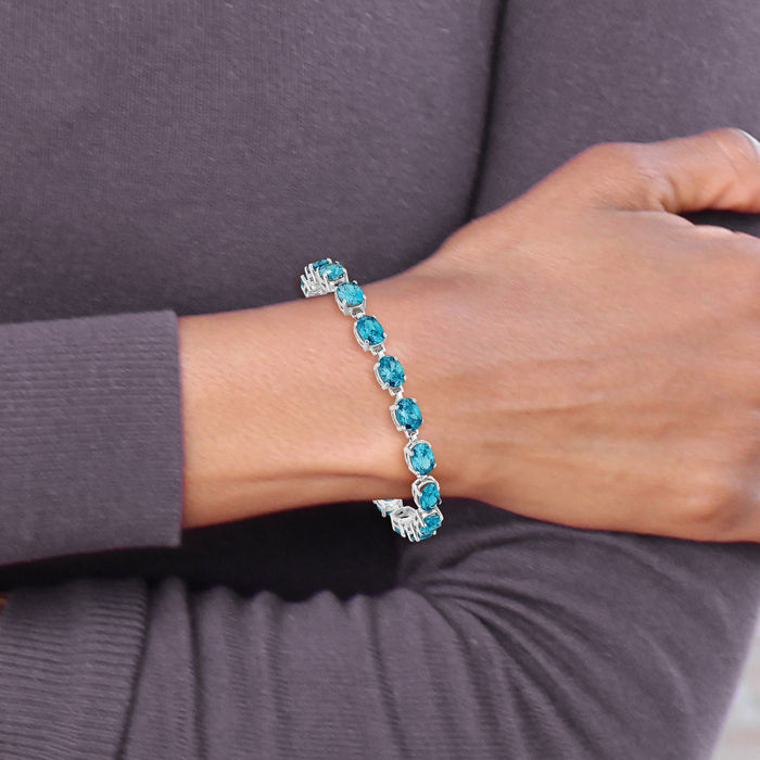 925 Sterling Silver Swiss Blue Topaz Chain Gemstone Tennis Bracelet