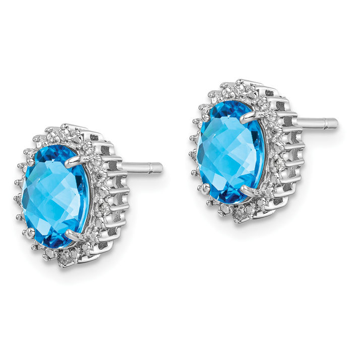 925 Sterling Silver Swiss Blue Topaz Diamond Stud Earrings December Birthstone Jewelry