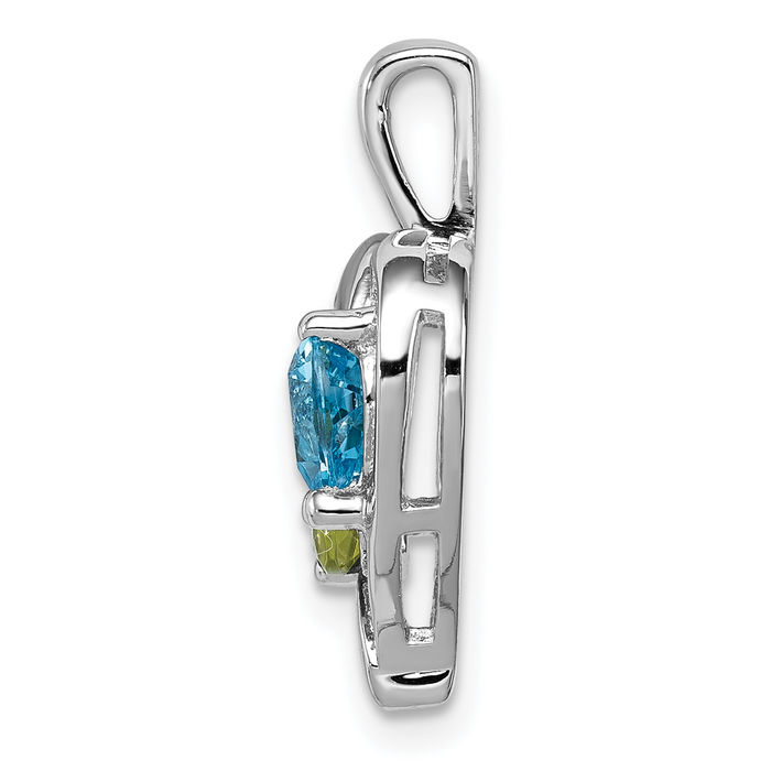 925 Sterling Silver Swiss Blue Topaz Green Peridot Diamond Necklace Heart Charm Gemstone Pendant