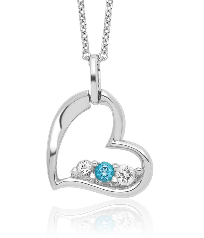 925 Sterling Silver Blue Topaz Heart Strength Chain Necklace Gemstone Pendant Charm