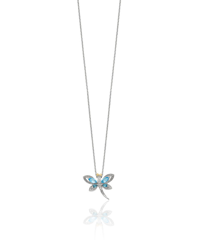 925 Sterling Silver Blue Topaz London Diamond Dragonfly Necklace Chain Gemstone Pendant Charm