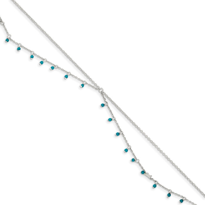 Sterling Silver Turquoise Double Chain Anklet Bracelet Sterling Silver Turquoise Double Chain Anklet Bracelet