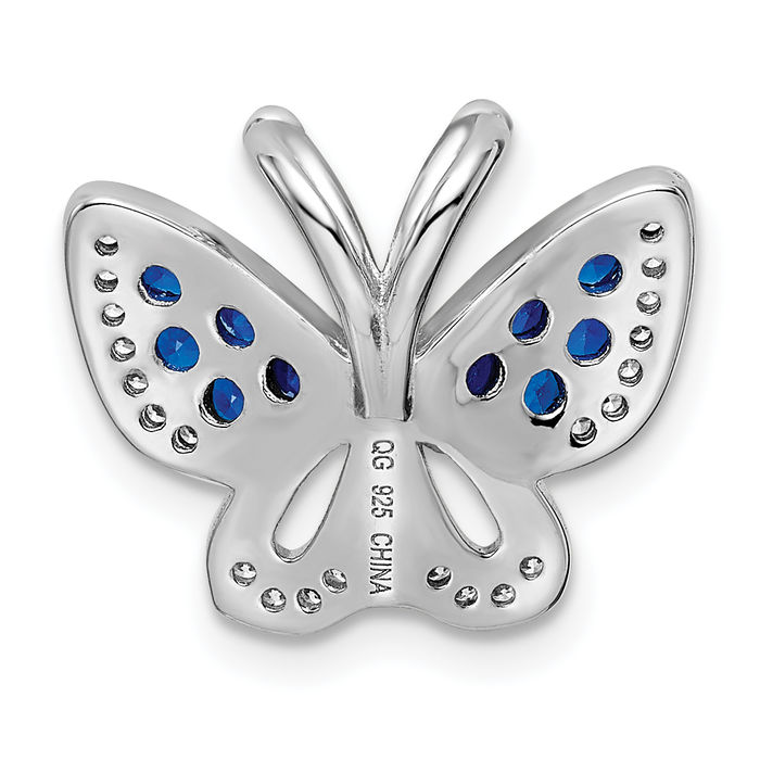 925 Sterling Silver Blue White Cubic Zirconia CZ Butterfly Wings Slide Chain Necklace Pendant Charm