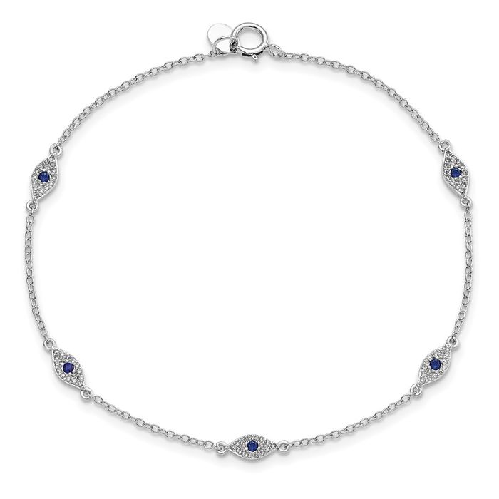 925 Sterling Silver Blue White Cubic Zirconia CZ Hamsa Hand of Fatima Evil Eye Protection Good Luck Chain Bracelet