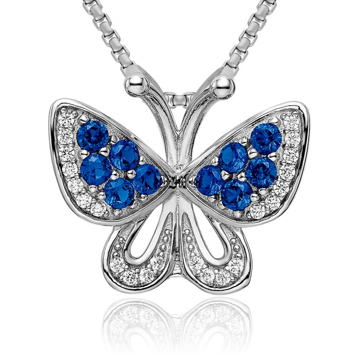 925 Sterling Silver Blue White Cubic Zirconia CZ Butterfly Wings Slide Chain Necklace Pendant Charm