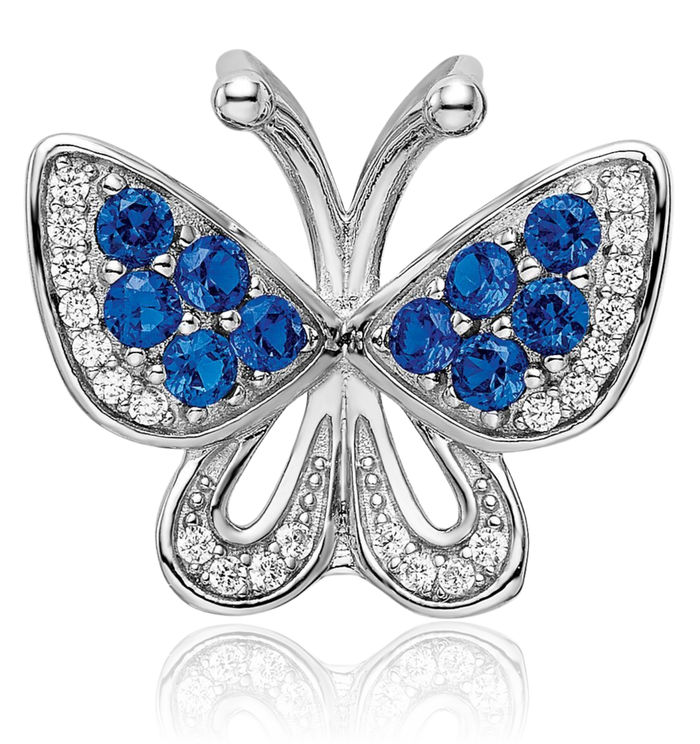 925 Sterling Silver Blue White Cubic Zirconia CZ Butterfly Wings Slide Chain Necklace Pendant Charm