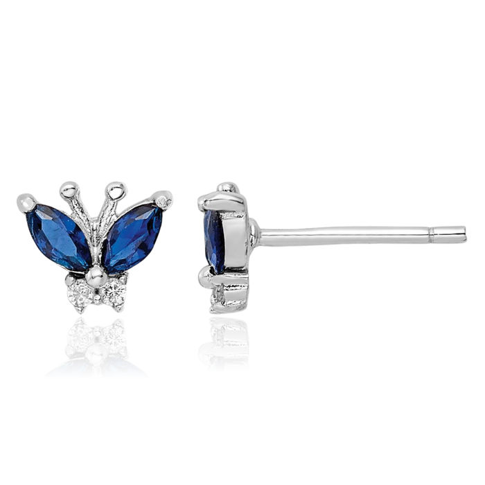 925 Sterling Silver Blue White Cubic Zirconia CZ Butterfly Wings Stud Earrings